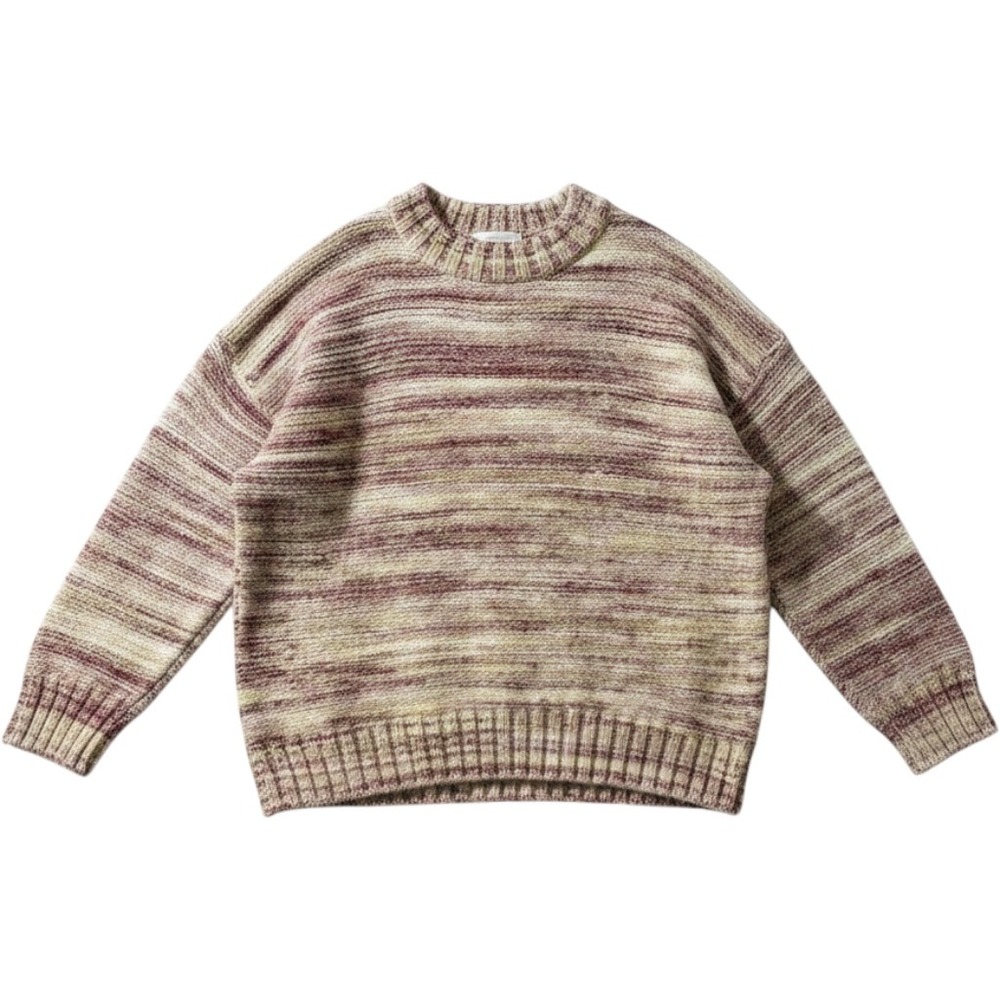 Old Navy Space Dye Chunky Knit Crewneck Sweater Burgundy Cream XL